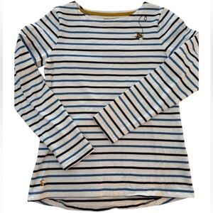 Joules UK Hi Honey Honeybee Harbour Tee XS 3/4 Sleeves White Blue Embroidered